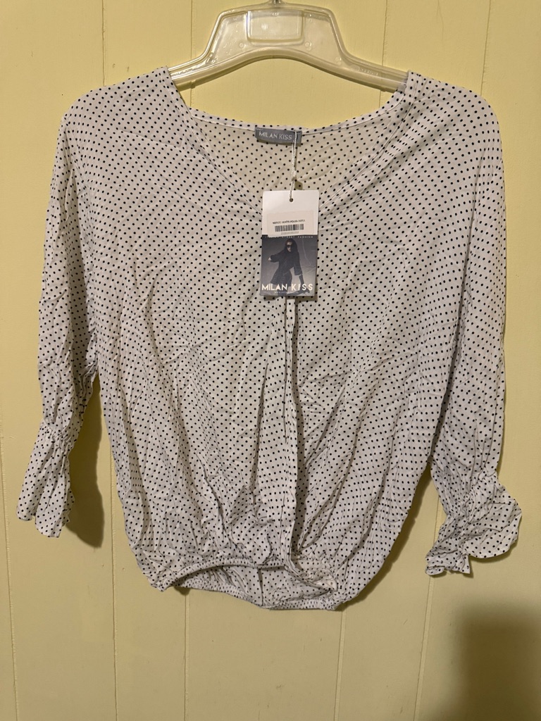 Milan Kiss White Polka Dot V-Neck Blouse